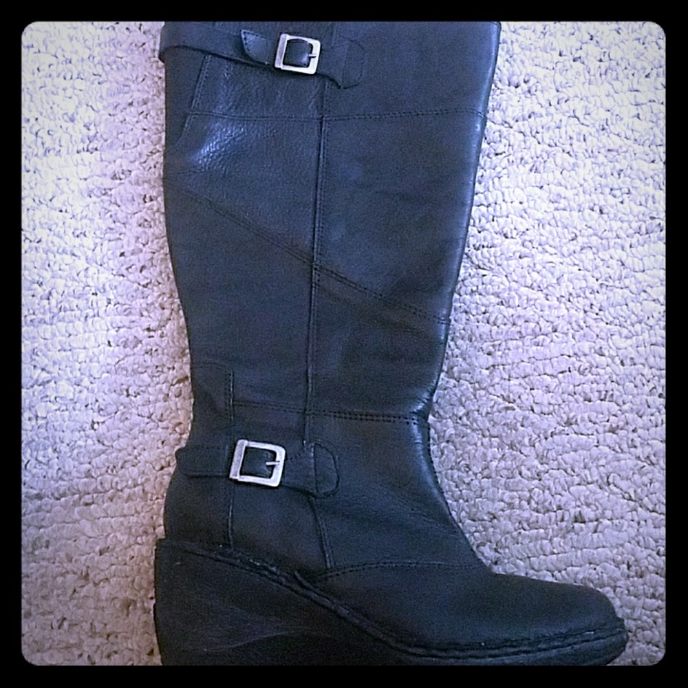 Wide calf leather boots